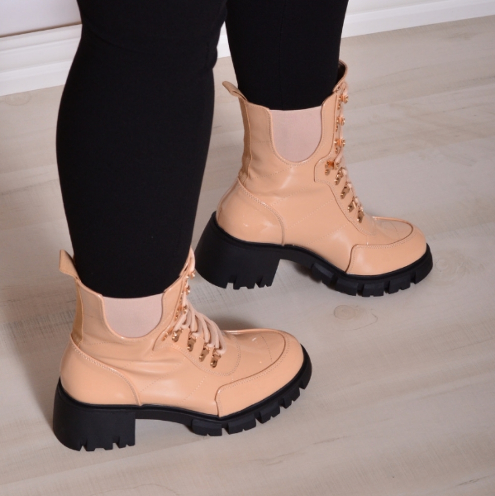 Nude Lace Up Combat Boots
